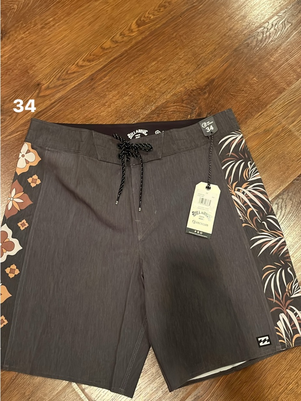 Billabong Men’s Charcoal Swim Shorts with Floral Side Panels